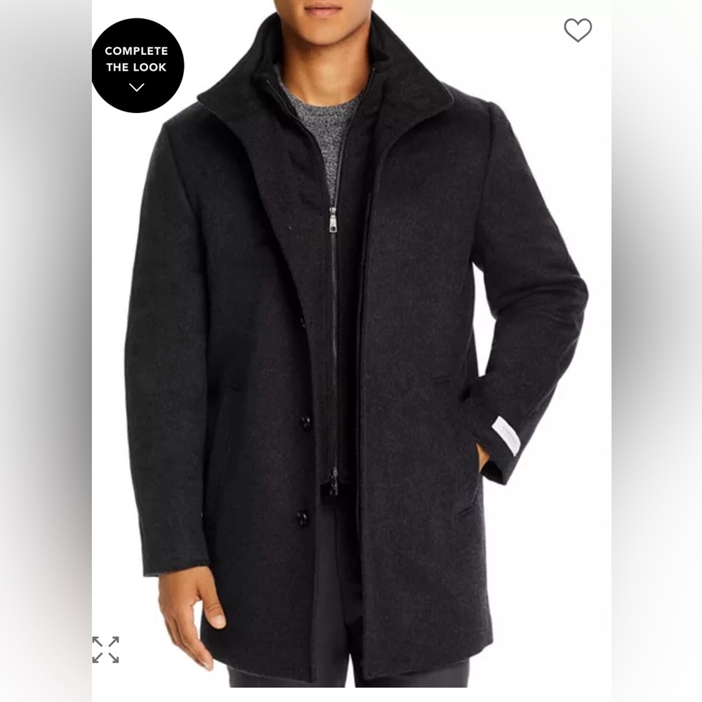Cardinal Of Canada Mens Black Double Mock Neck Wool Blend Lined Car Coat